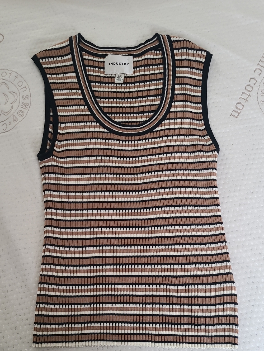 INDUSTRY Women's Tan & Black Striped Ribbed Tank Top